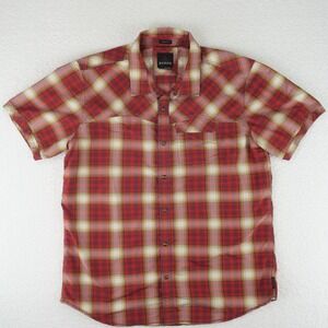 Prana Snap Button Short Sleeve Shirt Mens XL Red Outdoors Hiking